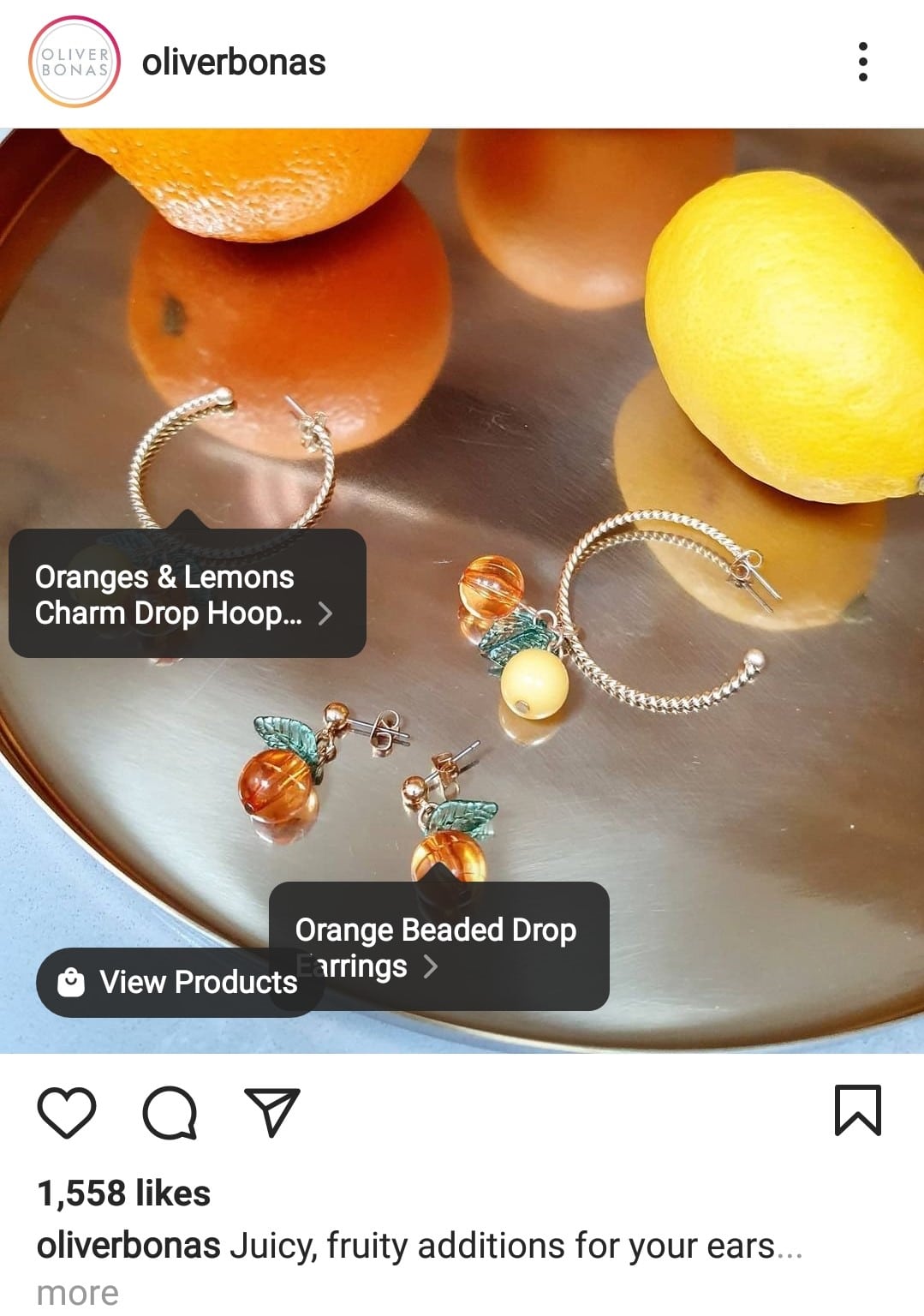 Screenshot showing Product Tagging for Oliver Bonas