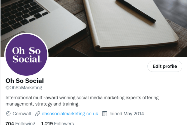 Oh So Social's Twitter bio